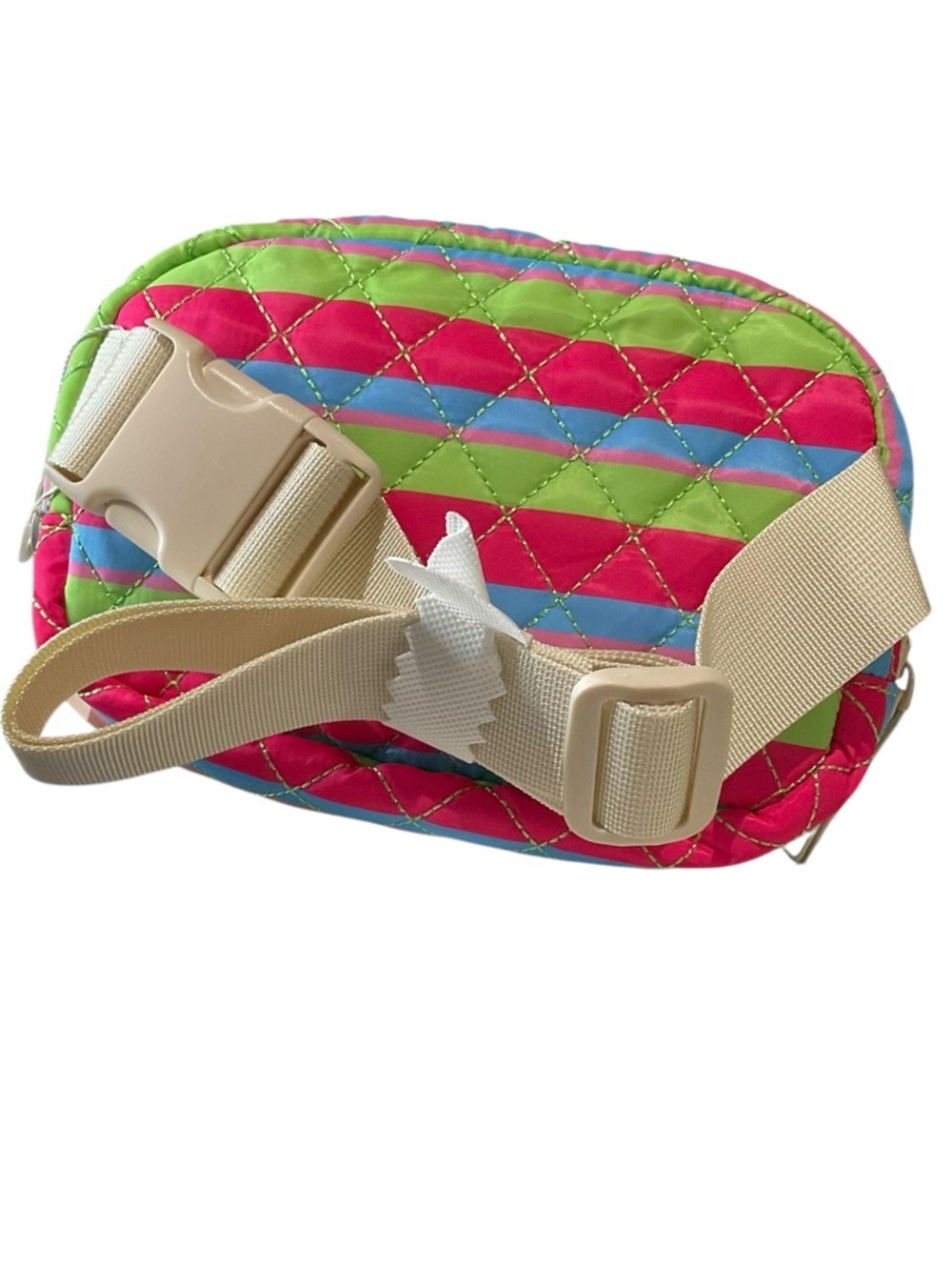 Heart Love Striped Quilted Belt Bag - Pink, Lime Green & Blue - Picture 4 of 5